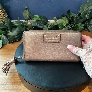 Kate Spade Wellesley Neda Bronze Metallic Zip Wallet